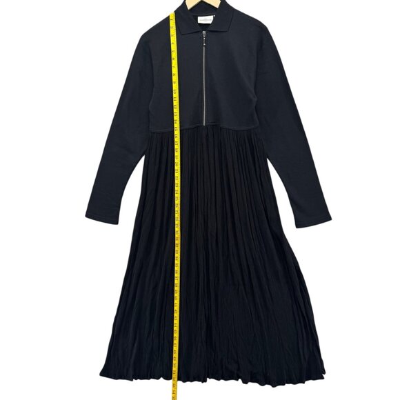 Nordstrom Pleated Maxi Dress Solid Black Long Sleeve Zip Front Mixed Media Sz S - Picture 8 of 11